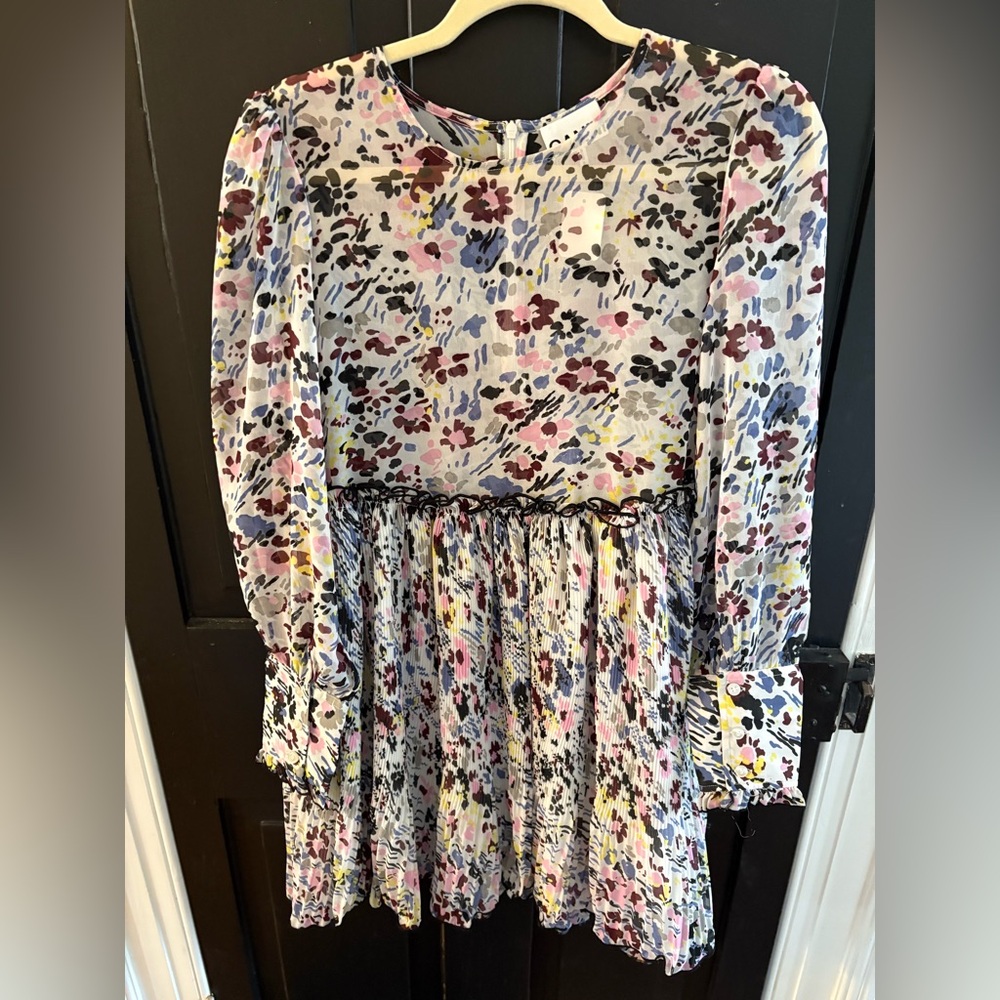 GANNI Pleated Georgette Floral Watercolor Dress FR38/US6